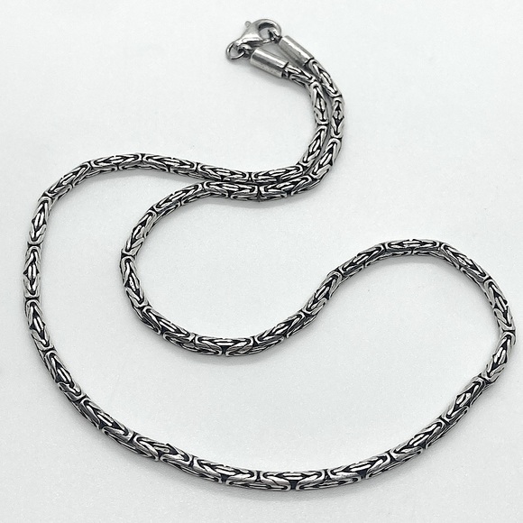 Jewelry - Vtg 925 Sterling Silver Byzantine Link Choker Length Chain | 16” | 3mm | 16g